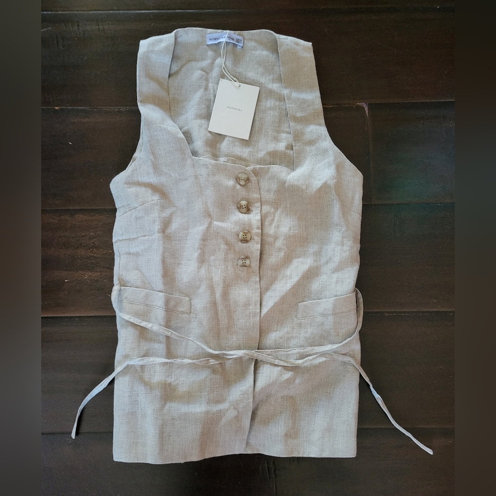Faithfull the Brand Beige Linen Top